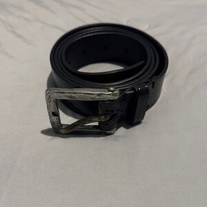 John Varvatos Black Leather Men's Belt with Distressed Silver Buckle